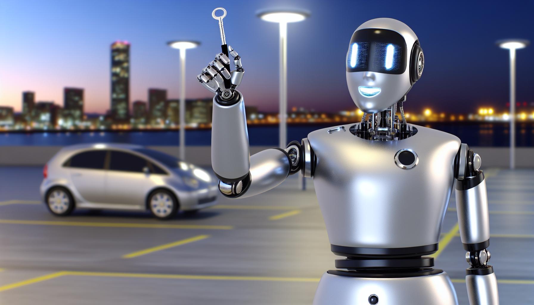 A humanoid robot acting as a valet for parking with a smile on its face-1